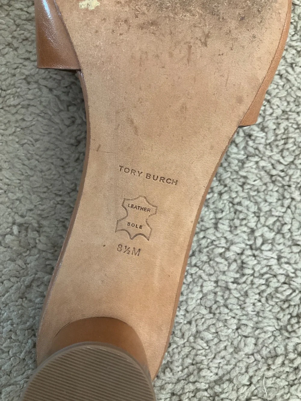 Tory Burch Tan Leather Slide Sandals with Logo Heel